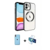 MARSİLYAN™- iPhone 11 Kılıf Nova Işık Özel Seri - Siyah 3D Antistatik Cam Ekran Koruyucu + Turuncu Neon Fosforlu Kamera Lens