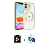 MARSİLYAN™- iPhone 11 Kılıf Nova Işık Özel Seri - Siyah 3D Antistatik Cam Ekran Koruyucu + Turuncu PVD Metal Kamera Lens