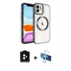 MARSİLYAN™- iPhone 11 Kılıf Nova Işık Özel Seri - Siyah 3D Antistatik Cam Ekran Koruyucu + Turuncu PVD Metal Kamera Lens