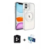 MARSİLYAN™- iPhone 11 Kılıf Nova Işık Özel Seri - Siyah 3D Antistatik Cam Ekran Koruyucu + Turuncu PVD Metal Kamera Lens