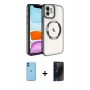 MARSİLYAN™- iPhone 11 Kılıf Nova Işık Özel Seri - Siyah 3D Antistatik Hayalet Cam Ekran Koruyucu + Neon Fosforlu Kamera Lens - MI