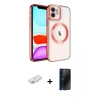 MARSİLYAN™- iPhone 11 Kılıf Nova Işık Özel Seri - Siyah 3D Antistatik Hayalet Cam Ekran Koruyucu + Pembe Renkli Kamera Lens Koruma Cam