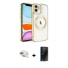 MARSİLYAN™- iPhone 11 Kılıf Nova Işık Özel Seri - Siyah 3D Antistatik Hayalet Cam Ekran Koruyucu + Pers Alüminyum Kamera Lens - GD