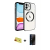 MARSİLYAN™- iPhone 11 Kılıf Nova Işık Özel Seri - Siyah 3D Antistatik Hayalet Cam Ekran Koruyucu + Rainbow Kamera Lens Koruma Cam - KI