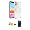 MARSİLYAN™- iPhone 11 Kılıf Nova Işık Özel Seri - Siyah 3D Antistatik Hayalet Cam Ekran Koruyucu + Rainbow Kamera Lens Koruma Cam - KI