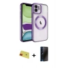 MARSİLYAN™- iPhone 11 Kılıf Nova Işık Özel Seri - Siyah 3D Antistatik Hayalet Cam Ekran Koruyucu + Rainbow Kamera Lens Koruma Cam - KI