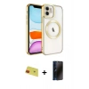 MARSİLYAN™- iPhone 11 Kılıf Nova Işık Özel Seri - Siyah 3D Antistatik Hayalet Cam Ekran Koruyucu + Rainbow Kamera Lens Koruma Cam - KI