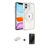 MARSİLYAN™- iPhone 11 Kılıf Nova Işık Özel Seri - Siyah 3D Antistatik Hayalet Cam Ekran Koruyucu + Renkli Kamera Lens Koruma Cam - SI