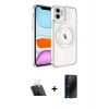MARSİLYAN™- iPhone 11 Kılıf Nova Işık Özel Seri - Siyah 3D Antistatik Hayalet Cam Ekran Koruyucu + Şeffaf Kamera Lens Koruma Cam