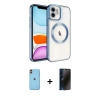 MARSİLYAN™- iPhone 11 Kılıf Nova Işık Özel Seri - Siyah 3D Antistatik Hayalet Cam Ekran Koruyucu + Neon Fosforlu Kamera Lens - TU