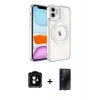 MARSİLYAN™- iPhone 11 Kılıf Nova Işık Özel Seri - Siyah 3D Antistatik Hayalet Cam Ekran Koruyucu + PVD Metal Kamera Lens - TU
