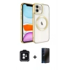 MARSİLYAN™- iPhone 11 Kılıf Nova Işık Özel Seri - Siyah 3D Antistatik Hayalet Cam Ekran Koruyucu + PVD Metal Kamera Lens - YL