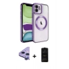 MARSİLYAN™- iPhone 11 Kılıf Nova Işık Özel Seri - Siyah 6D Antistatik Mat Seramik Hayalet Nano Ekran Koruyucu + Mor Raze Metal Kamera Lens