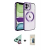 MARSİLYAN™- iPhone 11 Kılıf Nova Işık Özel Seri - Siyah 6D Mat Seramik Hayalet Nano Ekran Koruyucu + Kırmızı Raze Metal Kamera Lens