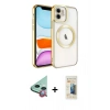 MARSİLYAN™- iPhone 11 Kılıf Nova Işık Özel Seri - Siyah 6D Mat Seramik Hayalet Nano Ekran Koruyucu + Kırmızı Raze Metal Kamera Lens