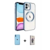 MARSİLYAN™- iPhone 11 Kılıf Nova Işık Özel Seri - Siyah Bilvis 3D Cam Ekran Koruyucu + Neon Fosforlu Kamera Lens - MI