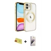 MARSİLYAN™- iPhone 11 Kılıf Nova Işık Özel Seri - Siyah Bilvis 3D Mat Cam Ekran Koruyucu + Kırmızı Rainbow Kamera Lens Koruma Cam