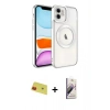 MARSİLYAN™- iPhone 11 Kılıf Nova Işık Özel Seri - Siyah Bilvis 3D Mat Cam Ekran Koruyucu + Kırmızı Rainbow Kamera Lens Koruma Cam
