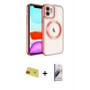 MARSİLYAN™- iPhone 11 Kılıf Nova Işık Özel Seri - Siyah Bilvis 3D Mat Cam Ekran Koruyucu + Kırmızı Rainbow Kamera Lens Koruma Cam