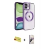 MARSİLYAN™- iPhone 11 Kılıf Nova Işık Özel Seri - Siyah Bilvis 3D Mat Cam Ekran Koruyucu + Kırmızı Rainbow Kamera Lens Koruma Cam