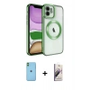 MARSİLYAN™- iPhone 11 Kılıf Nova Işık Özel Seri - Siyah Bilvis 3D Mat Cam Ekran Koruyucu + Neon Fosforlu Kamera Lens - YL