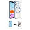 MARSİLYAN™- iPhone 11 Kılıf Nova Işık Özel Seri - Siyah Bilvis 3D Mat Cam Ekran Koruyucu + Neon Fosforlu Kamera Lens - YL
