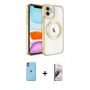 MARSİLYAN™- iPhone 11 Kılıf Nova Işık Özel Seri - Siyah Bilvis 3D Mat Cam Ekran Koruyucu + Turuncu Neon Fosforlu Kamera Lens