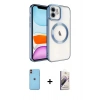 MARSİLYAN™- iPhone 11 Kılıf Nova Işık Özel Seri - Siyah Bilvis 3D Mat Cam Ekran Koruyucu + Turuncu Neon Fosforlu Kamera Lens