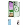 MARSİLYAN™- iPhone 11 Kılıf Nova Işık Özel Seri - Siyah Bilvis 3D Mat Cam Ekran Koruyucu + Turuncu Neon Fosforlu Kamera Lens