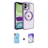 MARSİLYAN™- iPhone 11 Kılıf Nova Işık Özel Seri - Siyah Bilvis 5in1 3D Magic Cam Ekran Koruyucu + Turuncu Neon Fosforlu Kamera Lens