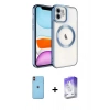 MARSİLYAN™- iPhone 11 Kılıf Nova Işık Özel Seri - Siyah Bilvis 5in1 3D Magic Cam Ekran Koruyucu + Turuncu Neon Fosforlu Kamera Lens