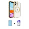 MARSİLYAN™- iPhone 11 Kılıf Nova Işık Özel Seri - Siyah Bilvis 5in1 3D Magic Cam Ekran Koruyucu + Turuncu Neon Fosforlu Kamera Lens