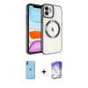 MARSİLYAN™- iPhone 11 Kılıf Nova Işık Özel Seri - Siyah Bilvis 5in1 3D Magic Cam Ekran Koruyucu + Turuncu Neon Fosforlu Kamera Lens