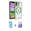 MARSİLYAN™- iPhone 11 Kılıf Nova Işık Özel Seri - Siyah Bilvis 5in1 5D Magic Hayalet Cam Ekran Koruyucu + Mavi Neon Fosforlu Kamera Lens
