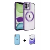 MARSİLYAN™- iPhone 11 Kılıf Nova Işık Özel Seri - Siyah Bilvis 5in1 5D Magic Hayalet Cam Ekran Koruyucu + Turuncu Neon Fosforlu Kamera Lens
