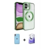 MARSİLYAN™- iPhone 11 Kılıf Nova Işık Özel Seri - Siyah Bilvis 5in1 5D Magic Hayalet Cam Ekran Koruyucu + Turuncu Neon Fosforlu Kamera Lens