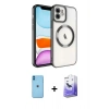 MARSİLYAN™- iPhone 11 Kılıf Nova Işık Özel Seri - Siyah Bilvis 5in1 5D Magic Hayalet Cam Ekran Koruyucu + Mavi Neon Fosforlu Kamera Lens