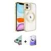MARSİLYAN™- iPhone 11 Kılıf Nova Işık Özel Seri - Siyah Bilvis 5in1 5D Magic Hayalet Cam Ekran Koruyucu + Raze Metal Kamera Lens - KI
