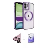 MARSİLYAN™- iPhone 11 Kılıf Nova Işık Özel Seri - Siyah Bilvis 5in1 5D Magic Hayalet Cam Ekran Koruyucu + Raze Metal Kamera Lens - SH