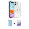 MARSİLYAN™- iPhone 11 Kılıf Nova Işık Özel Seri - Siyah Bilvis 5in1 5D Magic Hayalet Cam Ekran Koruyucu + Mavi Neon Fosforlu Kamera Lens