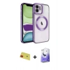 MARSİLYAN™- iPhone 11 Kılıf Nova Işık Özel Seri - Siyah Bilvis 5in1 5D Magic Hayalet Cam Ekran Koruyucu + Rainbow Kamera Lens Koruma Cam - KI