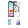 MARSİLYAN™- iPhone 11 Kılıf Nova Işık Özel Seri - Siyah Bilvis 5in1 5D Magic Hayalet Cam Ekran Koruyucu + Turuncu Neon Fosforlu Kamera Lens