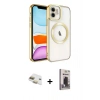 MARSİLYAN™- iPhone 11 Kılıf Nova Işık Özel Seri - Siyah Bilvis Hayalet Cam Ekran Koruyucu + Pers Alüminyum Kamera Lens - GD