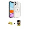 MARSİLYAN™- iPhone 11 Kılıf Nova Işık Özel Seri - Siyah Buffer Cam Ekran Koruyucu + Rainbow Kamera Lens Koruma Cam - KI