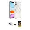 MARSİLYAN™- iPhone 11 Kılıf Nova Işık Özel Seri - Siyah Buffer Cam Ekran Koruyucu + Lacivert Pers Alüminyum Kamera Lens
