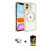 MARSİLYAN™- iPhone 11 Kılıf Nova Işık Özel Seri - Siyah Buffer Cam Ekran Koruyucu + Lacivert Pers Alüminyum Kamera Lens