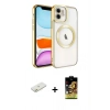 MARSİLYAN™- iPhone 11 Kılıf Nova Işık Özel Seri - Siyah Buffer Cam Ekran Koruyucu + Renkli Kamera Lens Koruma Cam - TU