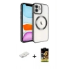 MARSİLYAN™- iPhone 11 Kılıf Nova Işık Özel Seri - Siyah Buffer Cam Ekran Koruyucu + Renkli Kamera Lens Koruma Cam - PE
