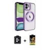 MARSİLYAN™- iPhone 11 Kılıf Nova Işık Özel Seri - Siyah Buffer Cam Ekran Koruyucu + Siyah PVD Metal Kamera Lens