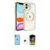 MARSİLYAN™- iPhone 11 Kılıf Nova Işık Özel Seri - Siyah Buffer Cam Ekran Koruyucu + Turuncu Neon Fosforlu Kamera Lens
